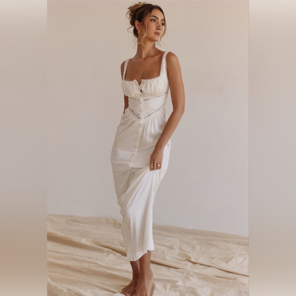 House of CB Ivory Corset-Detail Midi Dress